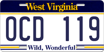 WV license plate OCD119