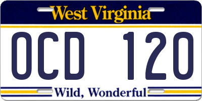 WV license plate OCD120