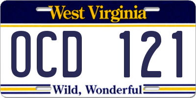 WV license plate OCD121