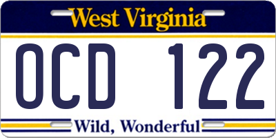 WV license plate OCD122