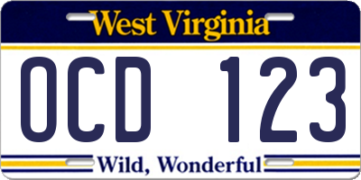 WV license plate OCD123