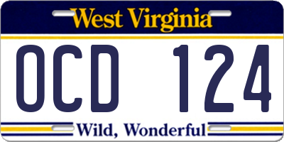 WV license plate OCD124