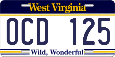 WV license plate OCD125