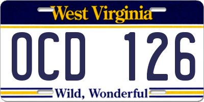 WV license plate OCD126