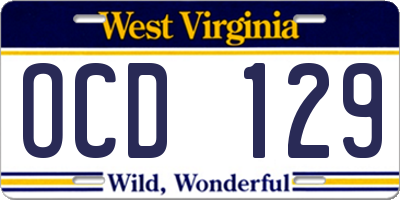 WV license plate OCD129
