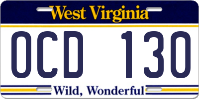WV license plate OCD130