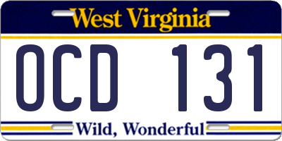 WV license plate OCD131