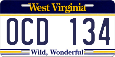 WV license plate OCD134