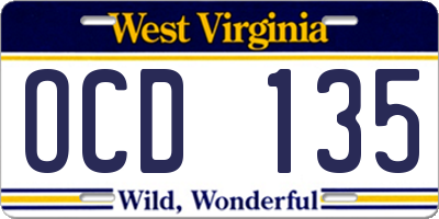 WV license plate OCD135