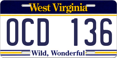 WV license plate OCD136
