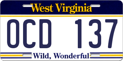 WV license plate OCD137