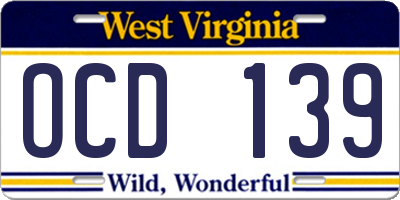 WV license plate OCD139
