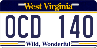WV license plate OCD140