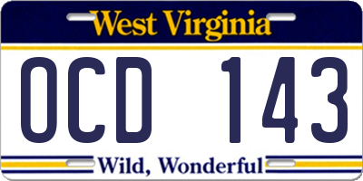 WV license plate OCD143
