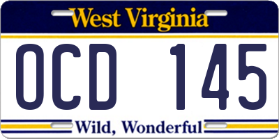 WV license plate OCD145