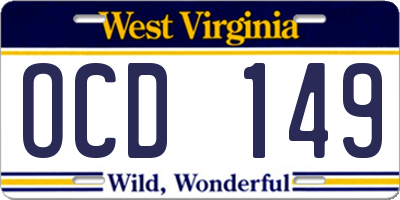 WV license plate OCD149
