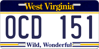 WV license plate OCD151