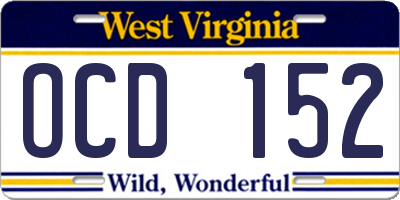 WV license plate OCD152
