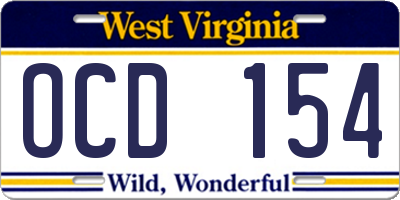 WV license plate OCD154