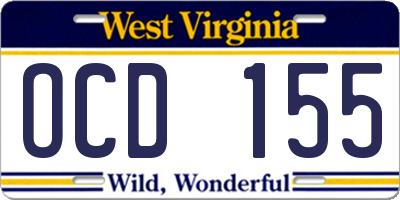 WV license plate OCD155