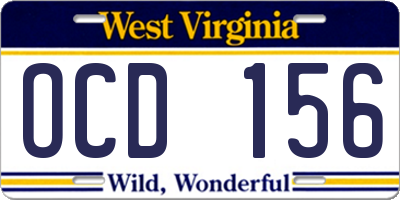 WV license plate OCD156