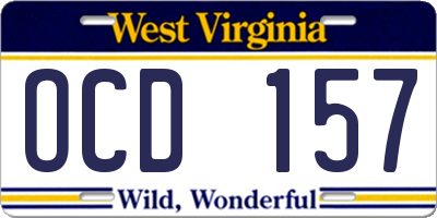 WV license plate OCD157