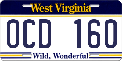 WV license plate OCD160