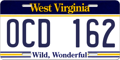 WV license plate OCD162