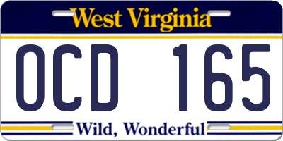 WV license plate OCD165