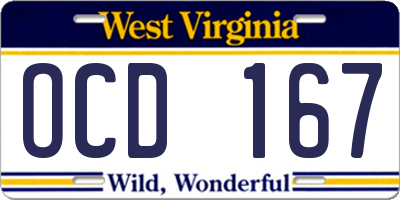 WV license plate OCD167
