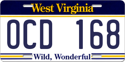 WV license plate OCD168