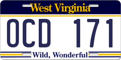 WV license plate OCD171