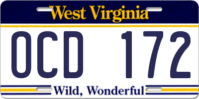 WV license plate OCD172