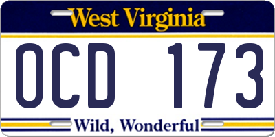 WV license plate OCD173