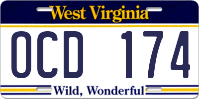 WV license plate OCD174