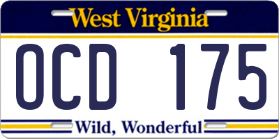 WV license plate OCD175