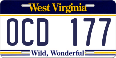 WV license plate OCD177
