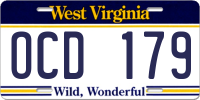 WV license plate OCD179