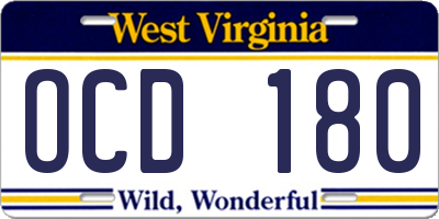 WV license plate OCD180