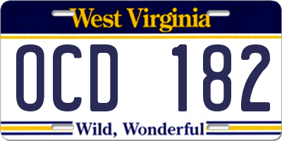 WV license plate OCD182