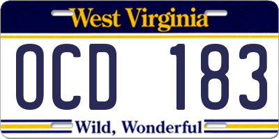 WV license plate OCD183
