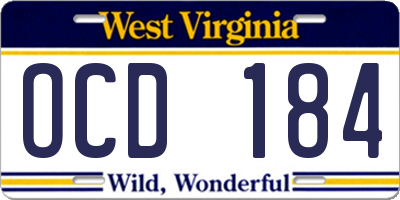 WV license plate OCD184
