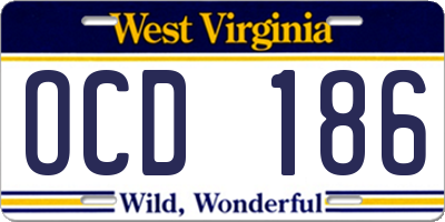WV license plate OCD186