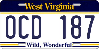 WV license plate OCD187