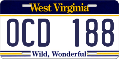WV license plate OCD188