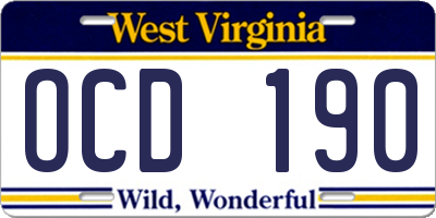 WV license plate OCD190