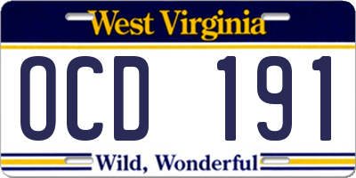WV license plate OCD191
