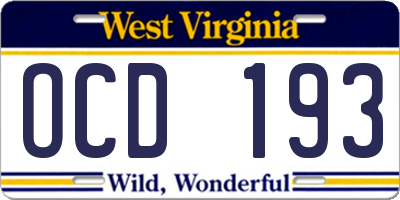 WV license plate OCD193