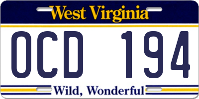 WV license plate OCD194