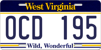 WV license plate OCD195